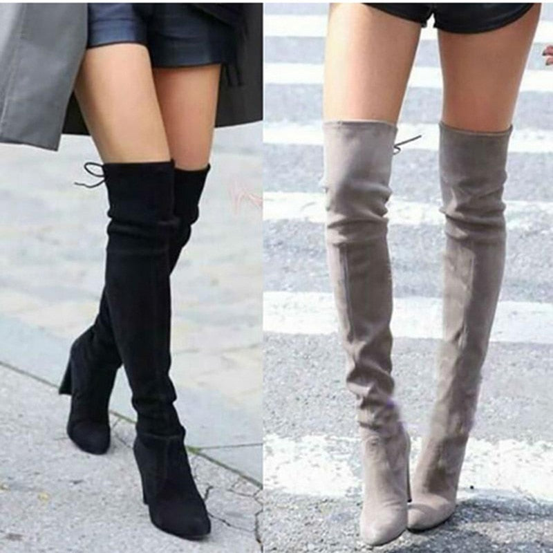 Leather High Heels Lace up Boots